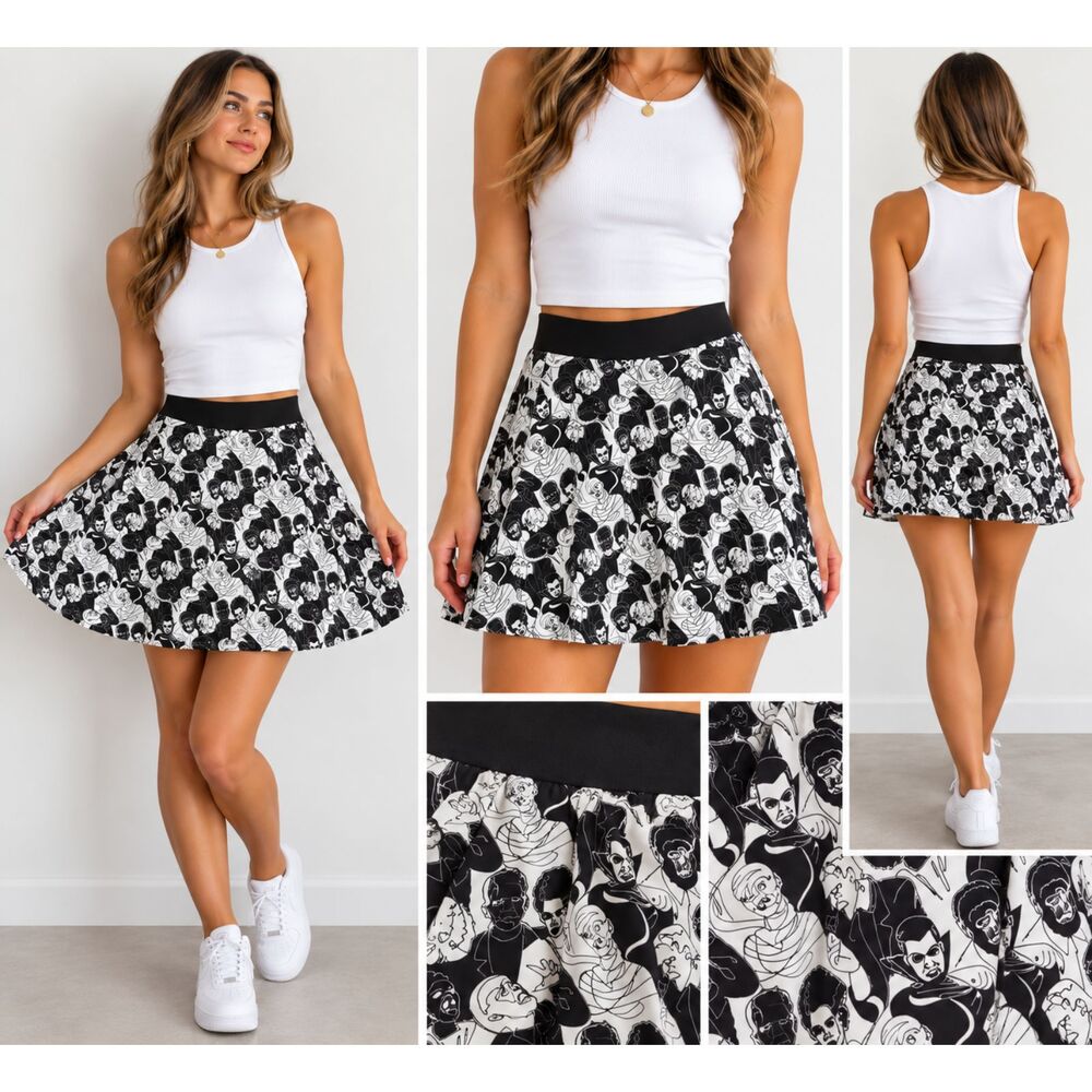 Monsters skirt Dracula, Frankenstein, werewolf, new with tags, extra small